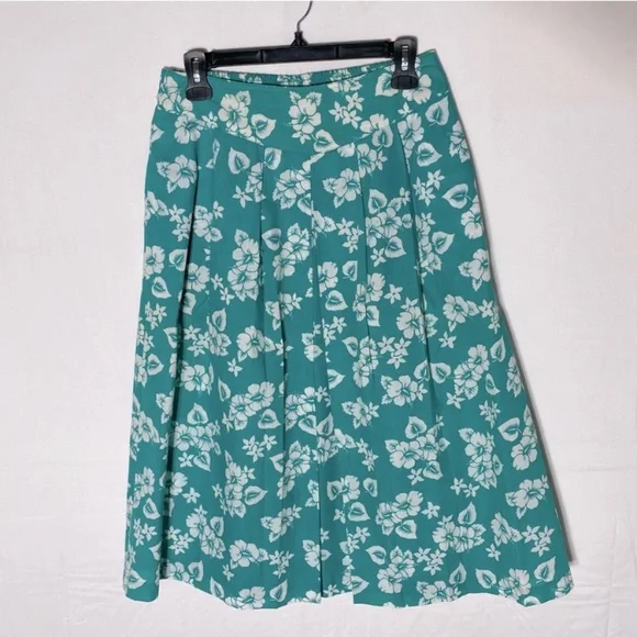 5/$25 Vintage Elle Elle Green White Floral Print Elastic Waist Midi Skirt M - Picture 16 of 16